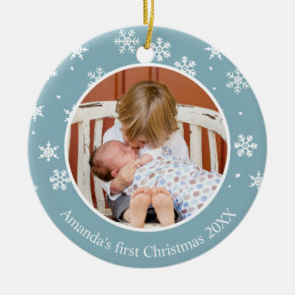 Ornamento De Cerâmica Floco de neve Primeiro Natal 2 Personalizado