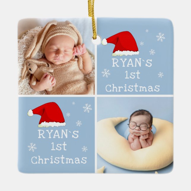 Ornamento De Cerâmica Floco de neve Santa Hat 1rua Natal 2 (Frente)