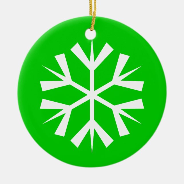 Ornamento De Cerâmica Floco de Neve Verde e Branco (Frente)