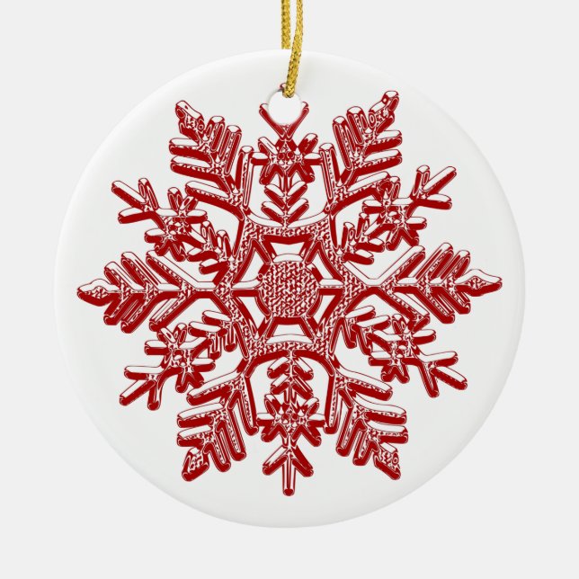 Ornamento De Cerâmica Floco de Neve Vermelho Natal Elegante (Frente)