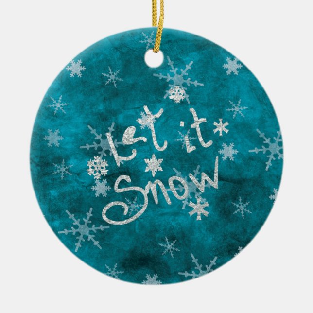 Ornamento De Cerâmica Flocos de neve azuis de inverno místicos Deixem ne (Frente)