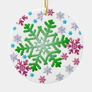 Ornamento De Cerâmica Flocos de neve azuis e prateados
