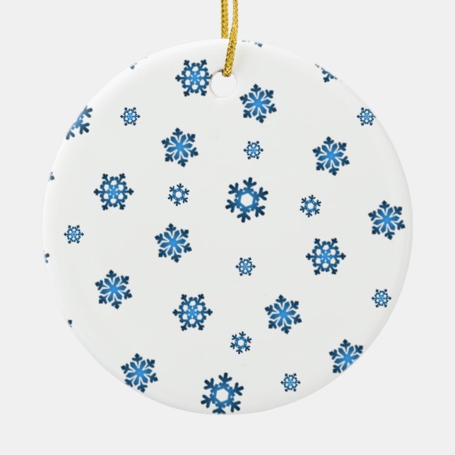 Ornamento De Cerâmica Flocos de neve (Azul e Preto) (Frente)