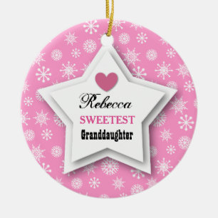 Ornamento De Cerâmica Flocos de neve brancos cor-de-rosa C09, neta mais