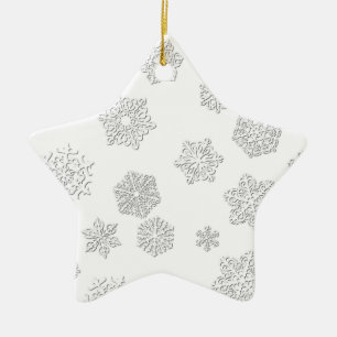 Ornamento De Cerâmica Flocos de neve brancos de 3 d sobre um fundo branc