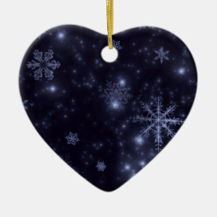 Ornamento De Cerâmica Flocos de neve com fundo azul da meia-noite