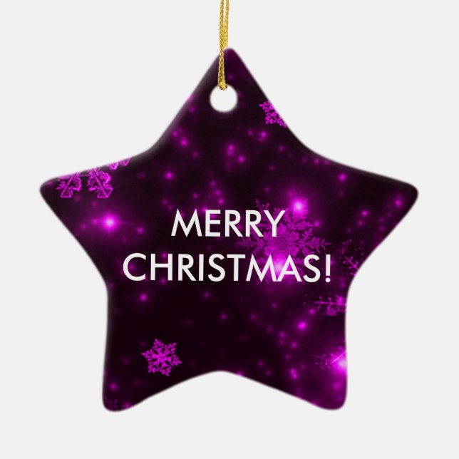 Ornamento De Cerâmica Flocos de neve com fundo roxo (Frente)