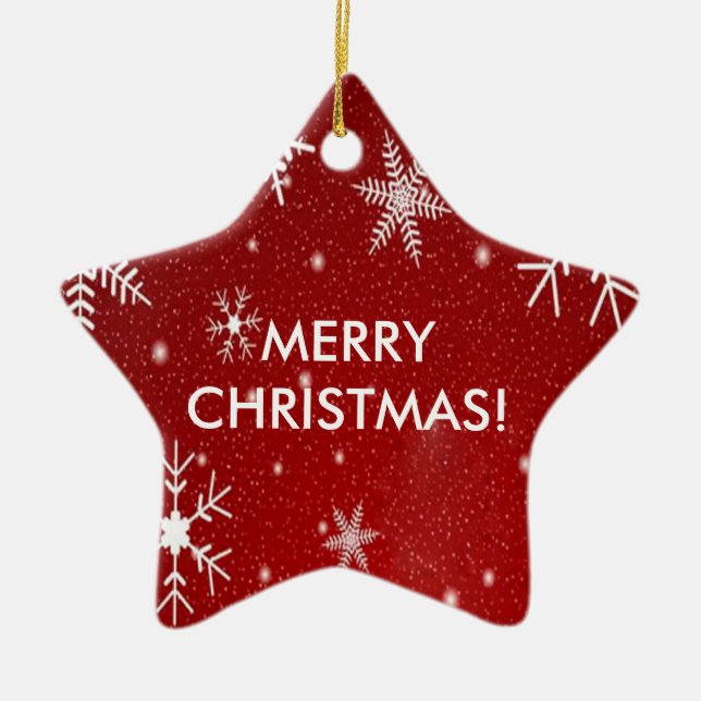 Ornamento De Cerâmica Flocos de neve com fundo vermelho (Frente)