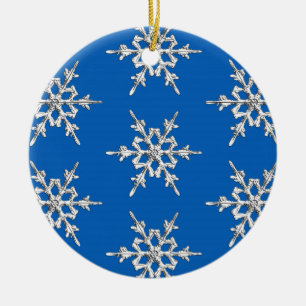 Ornamento De Cerâmica Flocos de neve, cristais de prata em azuis