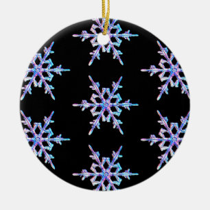 Ornamento De Cerâmica Flocos de neve, cristal iridescente pastel em pret