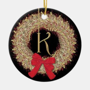 Ornamento De Cerâmica Flocos de neve da grinalda do Natal do monograma K