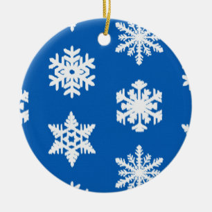Ornamento De Cerâmica Flocos de neve de ikat - Azul de cobalto e branco