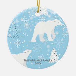 Ornamento De Cerâmica Flocos de Neve de Inverno Urso Polar