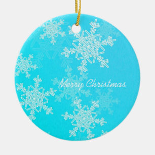 Ornamento De Cerâmica Flocos de neve de Natal, azuis e brancos