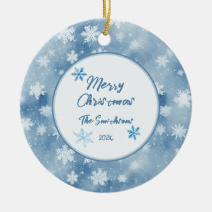 Ornamento De Cerâmica Flocos de neve de Natal Céu Azul Claro