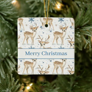 Ornamento De Cerâmica Flocos de Neve de Veado Natal Doce