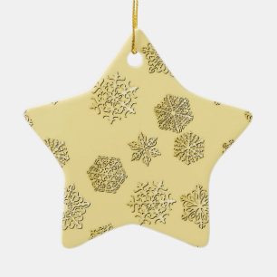 Ornamento De Cerâmica Flocos de neve do ouro 3 d sobre fundo dourado