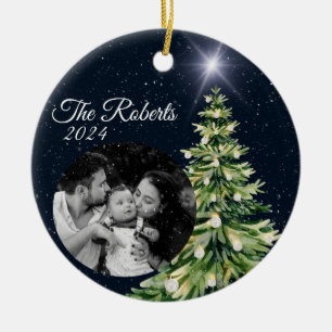 Ornamento De Cerâmica Flocos de neve e árvores Marinho Elegante de inver