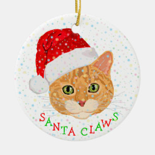 Ornamento De Cerâmica Flocos de neve e gato bonito no Natal do chapéu d
