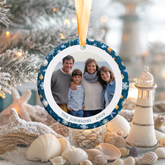 Ornamento De Cerâmica Flocos de neve e Natal da família náutica Natal de