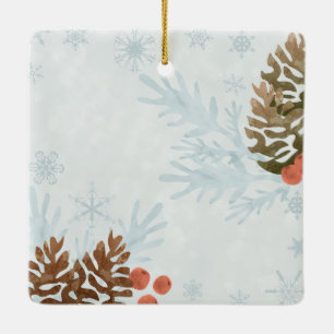 Ornamento De Cerâmica Flocos de neve e pinheiro