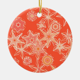 Ornamento De Cerâmica Flocos de neve geométricos modernos, tangerina lar