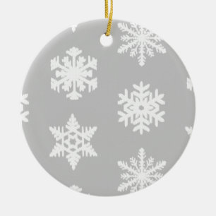 Ornamento De Cerâmica Flocos de neve Ikat - cinzas de prata e brancas