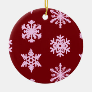 Ornamento De Cerâmica Flocos de Neve Ikat - Vinho Tinto e Rosa