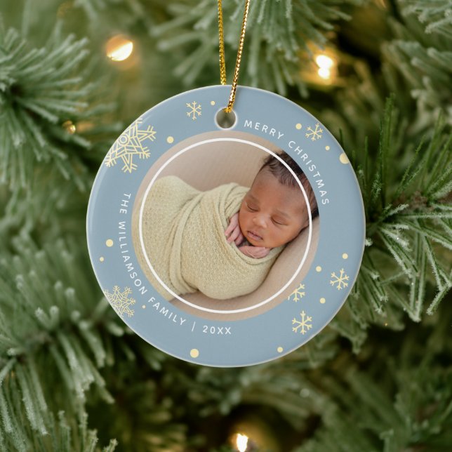 Ornamento De Cerâmica Flocos de Neve Modernos 2 Fotos (Árvore)