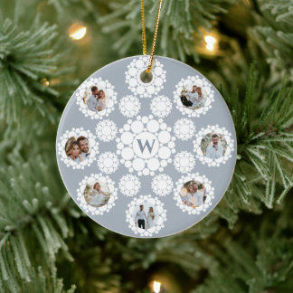 Ornamento De Cerâmica Flocos de neve Monograma Casado 1 rua Natal 8 Foto