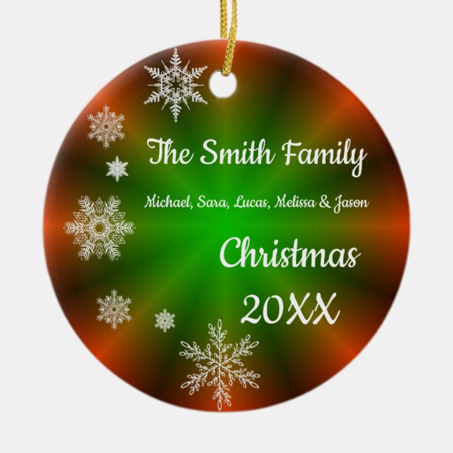 Ornamento De Cerâmica Flocos de Neve Personalizados Maneira de Natal (Frente)