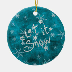 Ornamento De Cerâmica Flocos de Neve Prata Azul Místico de Inverno Deixe