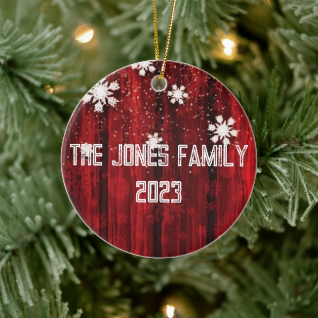 Ornamento De Cerâmica Flocos de neve sobre madeira vermelha russa - Pers (Árvore)