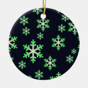 Ornamento De Cerâmica Flocos de neve verdes e brancos com fundo azul