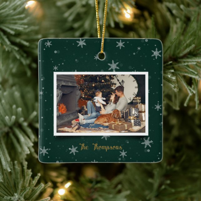 Ornamento De Cerâmica Flocos de neve verdes no Natal (Árvore)