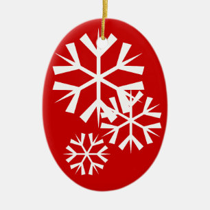 Ornamento De Cerâmica Flocos de Neve Vermelhos e Brancos