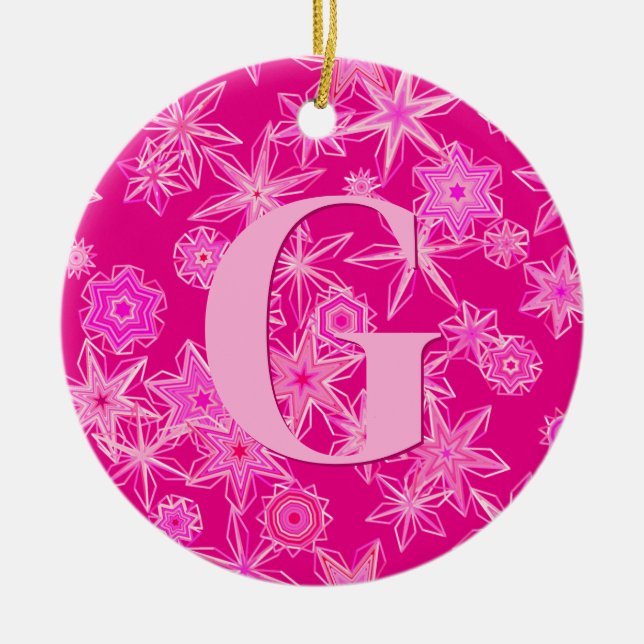 Ornamento De Cerâmica Flocos Geométricos De Neve, Fusca Rosa Personaliza (Frente)