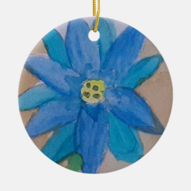 Ornamento De Cerâmica Flor Azul (Frente)