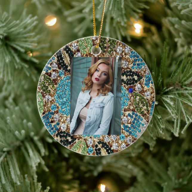 Ornamento De Cerâmica flor azul-azul-turquesa prateada boêmica (Árvore)