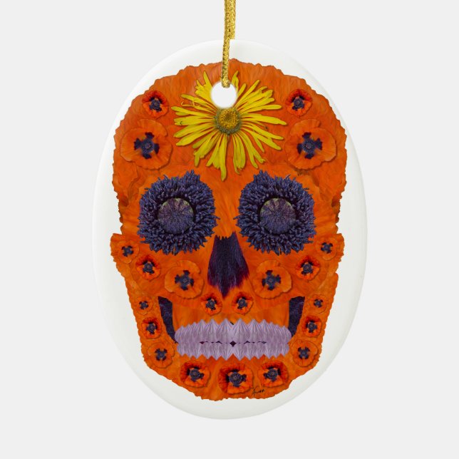 Ornamento De Cerâmica Flor - Caveira 1 (Frente)