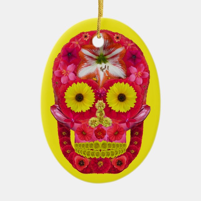 Ornamento De Cerâmica Flor - Caveira 6 (Frente)