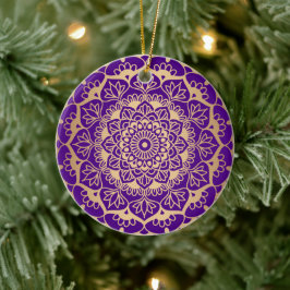 Ornamento De Cerâmica Flor Chic Dourada Mandala Boho Elegante