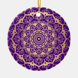 Ornamento De Cerâmica Flor Chic Dourada Mandala Boho Elegante