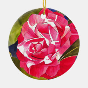 Ornamento De Cerâmica Flor cor-de-rosa brilhante da arte da aguarela da