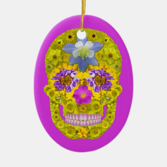 Ornamento De Cerâmica Flor - Crânio 3 (Frente)