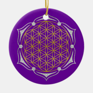 Ornamento De Cerâmica Flor Da Vida - Ouro De Lotus Prata