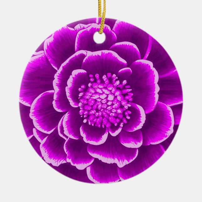 Ornamento De Cerâmica Flor Dahlia Roxo (Frente)