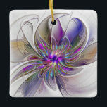Ornamento De Cerâmica Flor de Arte Abstrato, Enérgica e Colorida<br><div class="desc">Uma flor de fantasia poderosa multicolorido,  Design de Arte Fractal floral único para seu ornamento cerâmico quadrado e muito mais.</div>