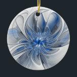 Ornamento De Cerâmica Flor de Arte Fracionada com Cinza Azul abstrato<br><div class="desc">Uma flor de fantasia única com tons de azul e cinza,  abstrato e elegante. Design incomum para o seu ornamento decorativo de cerâmica floral redonda e muito mais.</div>
