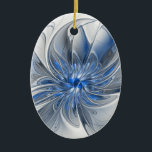 Ornamento De Cerâmica Flor de Arte Fracionada com Cinza Azul abstrato<br><div class="desc">Uma flor de fantasia única com tons de azul e cinza,  abstrato e elegante. Design incomum para o seu ornamento decorativo de cerâmica oval floral e muito mais.</div>